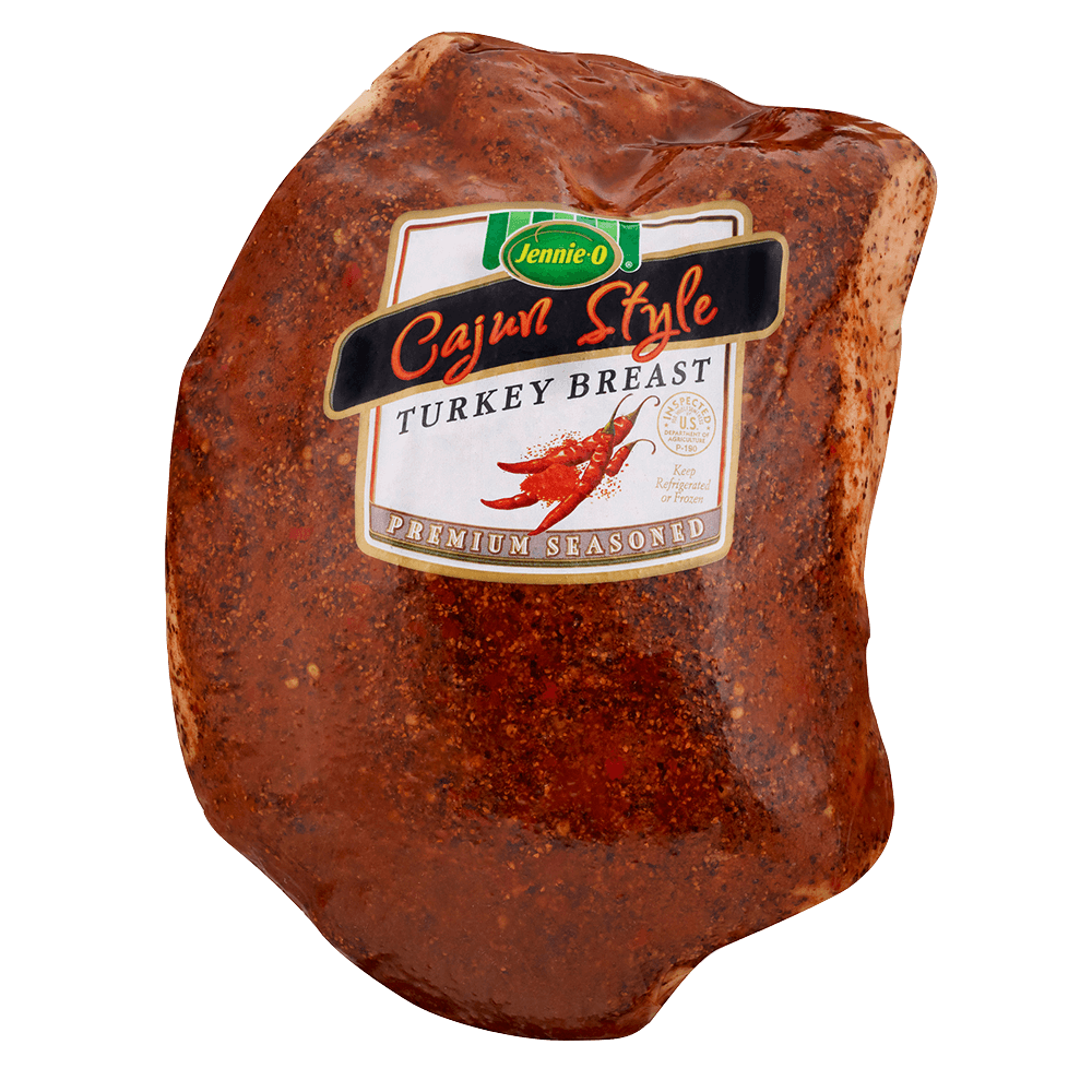 JENNIE-O® Cajun Style Turkey Breast in clear packaging with some chili peppers on it or something.