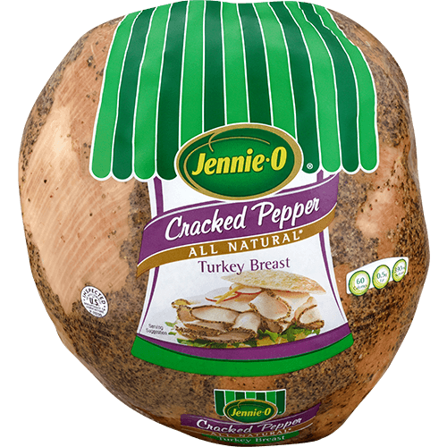 JENNIE-O® Cracked Pepper Turkey Breast in its clear packaging.