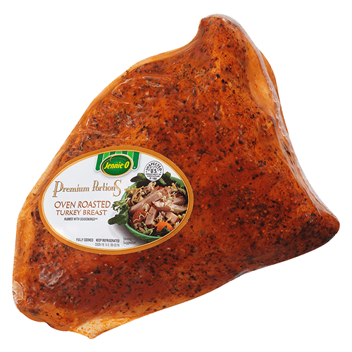JENNIE-O® Premium Portions Oven Roasted Turkey Breast in its clear packaging.