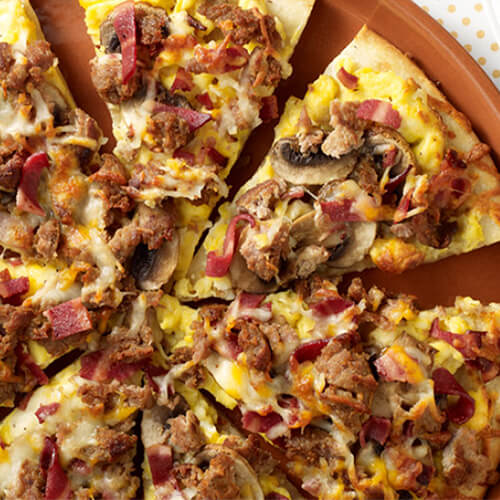 Turkey Bacon & Sausage Breakfast Pizza