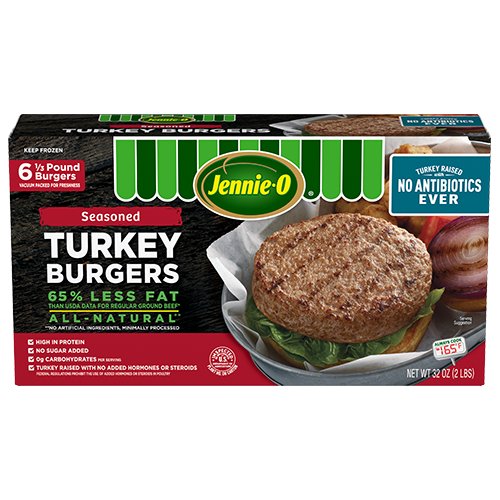 JENNIE-O® 1/3 LB Seasoned Turkey Burgers – Raised With No Antibiotics Ever