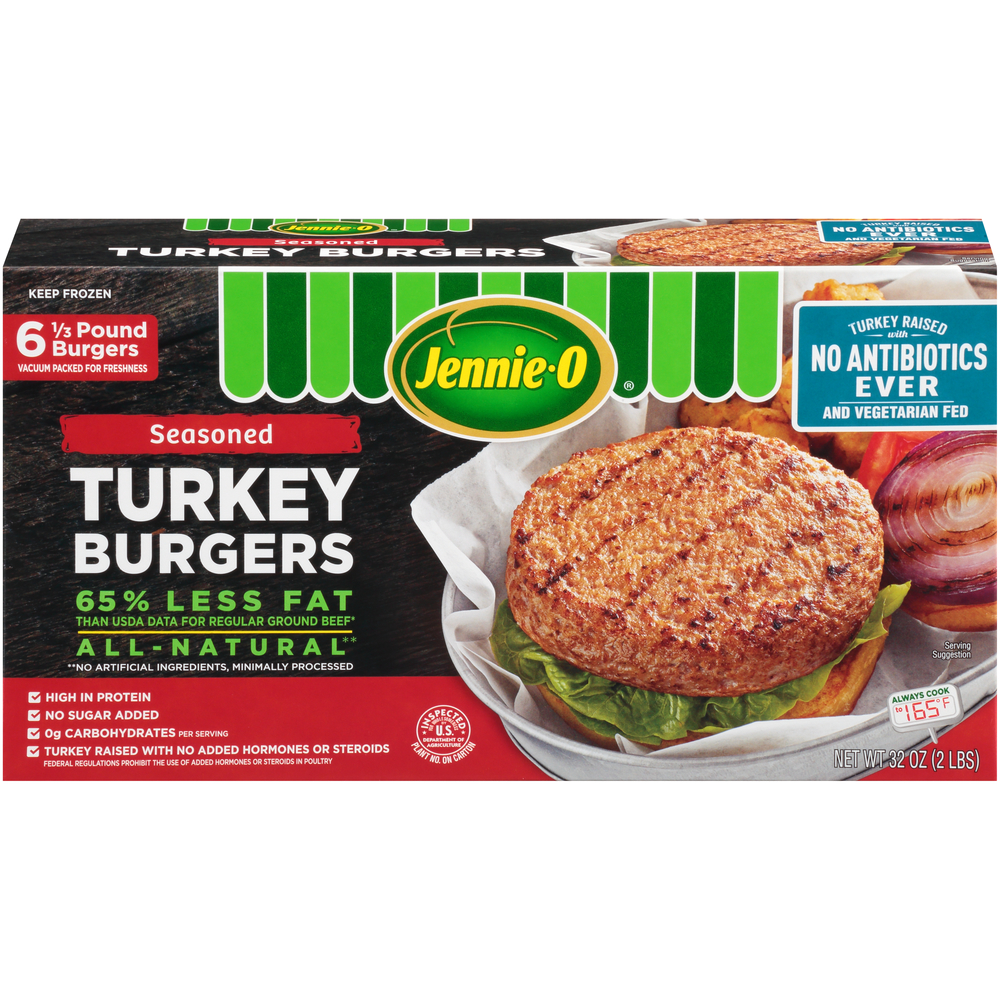 1 3 LB Seasoned Turkey Burgers JENNIE O Product 1 3 LB Seasoned Turkey Burgers JENNIE O Product