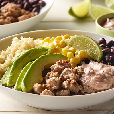 Jennieo ground turkey avocado corn lime and beans