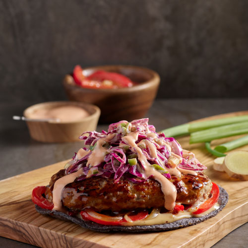 Sesame Smashed Turkey Burger Tostadas with Asian Slaw