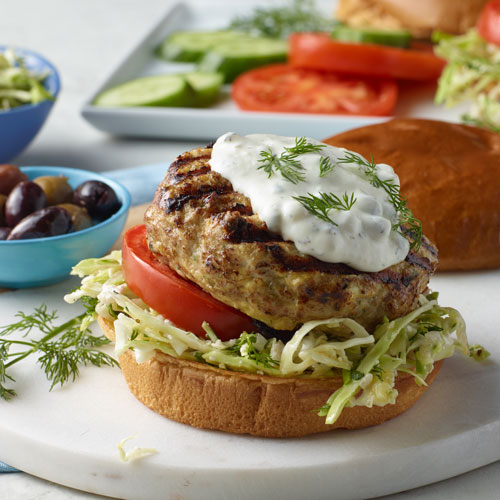 Dill Feta Turkey Burgers with Dill Cabbage Salad